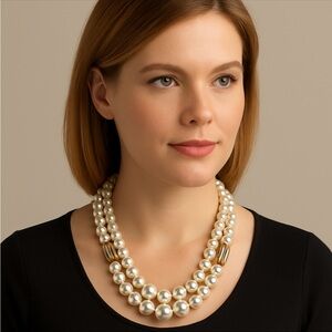 Signed RMN Elegant Pearl Necklace with Gold Accents Lobster Close 18”